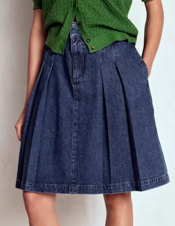 Pleated Denim Skirt Mid Wash Pleated Denim Skirt Mid Wash