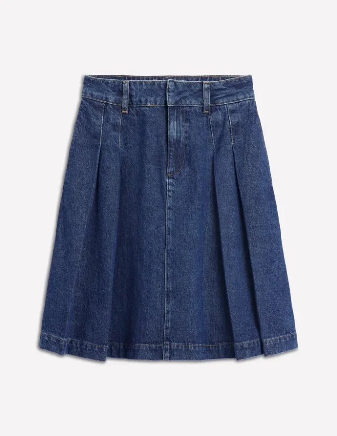 Pleated Denim Skirt Mid Wash Pleated Denim Skirt Mid Wash