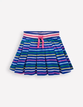 Pleated Jersey Skort Navy Rainbow Stripe