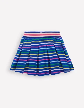 Pleated Jersey Skort Navy Rainbow Stripe