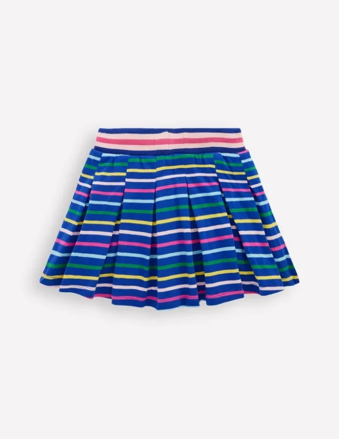 Pleated Jersey Skort Navy Rainbow Stripe Pleated Jersey Skort Navy Rainbow Stripe