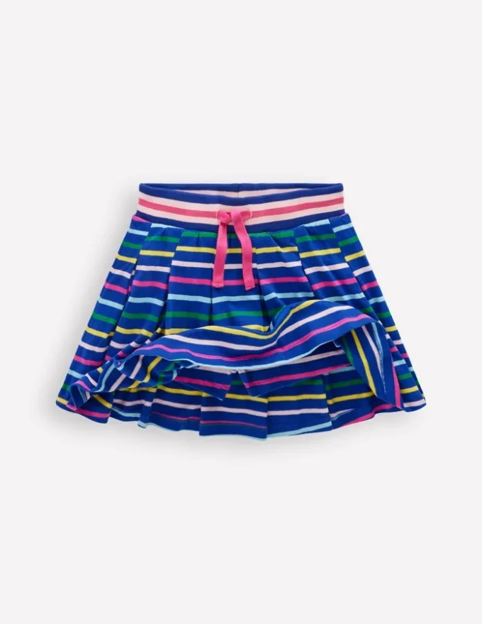 Pleated Jersey Skort Navy Rainbow Stripe Pleated Jersey Skort Navy Rainbow Stripe