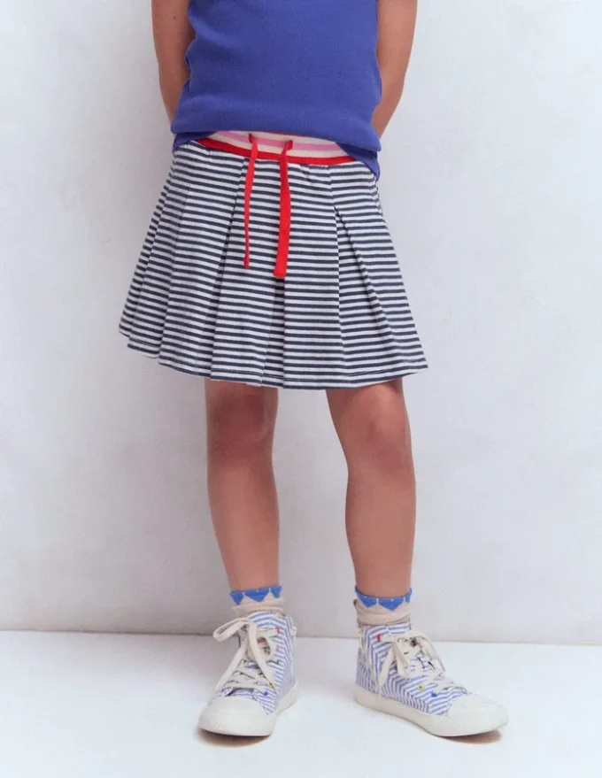 Pleated Jersey Skort Navy Stripe Pleated Jersey Skort Navy Stripe