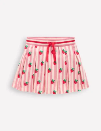 Pleated Jersey Skort Pink Stripe Strawberries