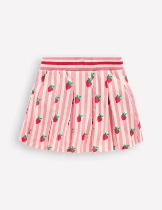 Pleated Jersey Skort Pink Stripe Strawberries