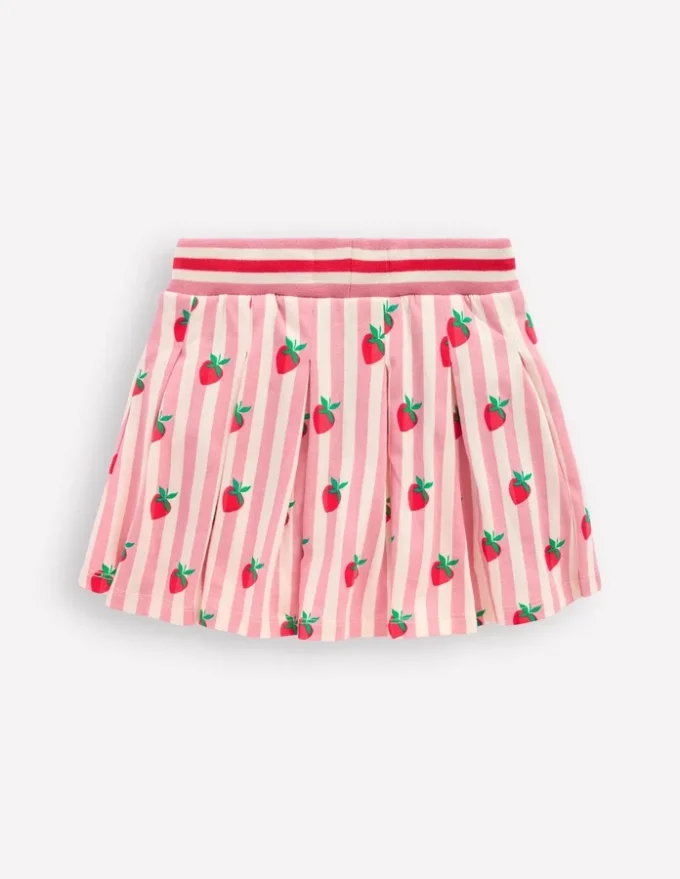 Pleated Jersey Skort Pink Stripe Strawberries