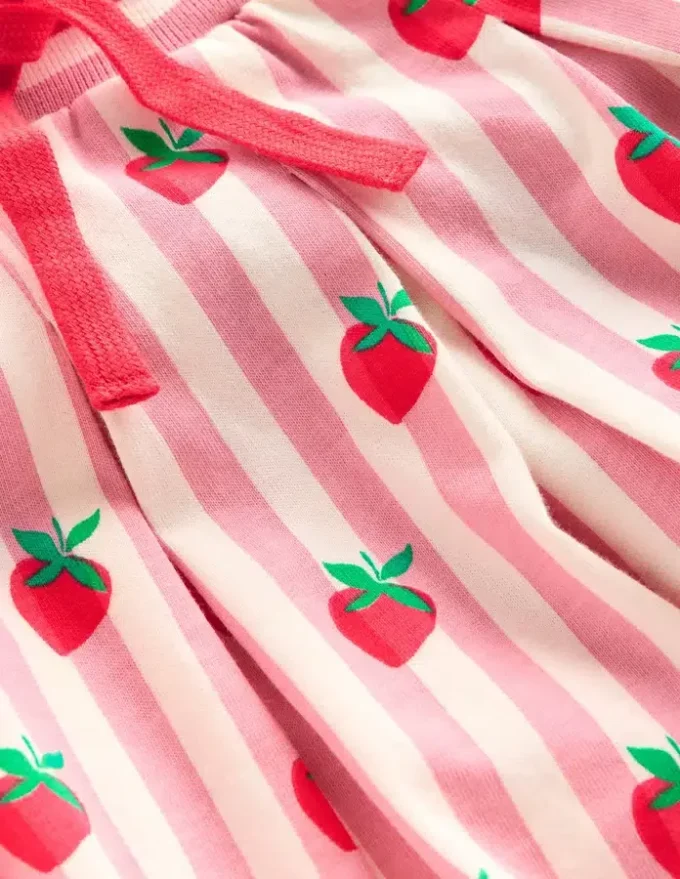 Pleated Jersey Skort Pink Stripe Strawberries
