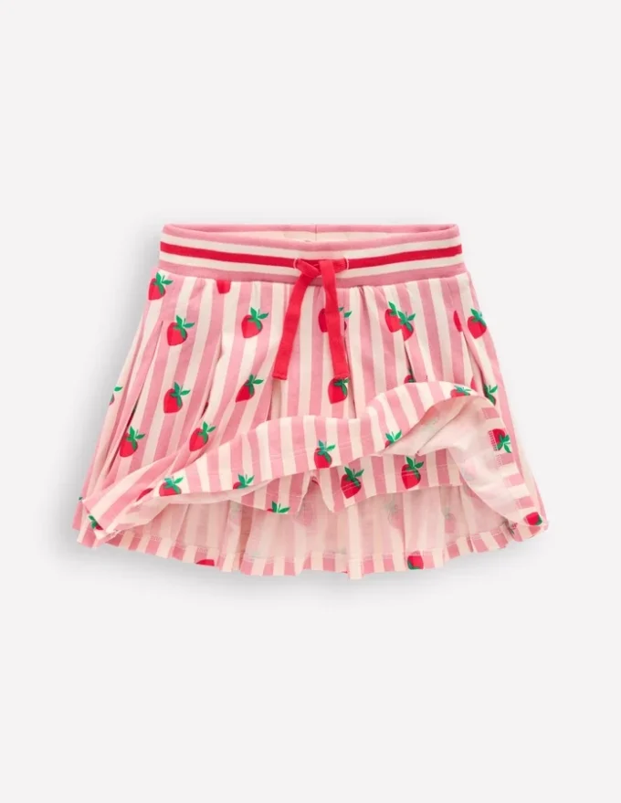 Pleated Jersey Skort Pink Stripe Strawberries