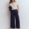 Pleated Linen Culotte Navy Pleated Linen Culotte Navy