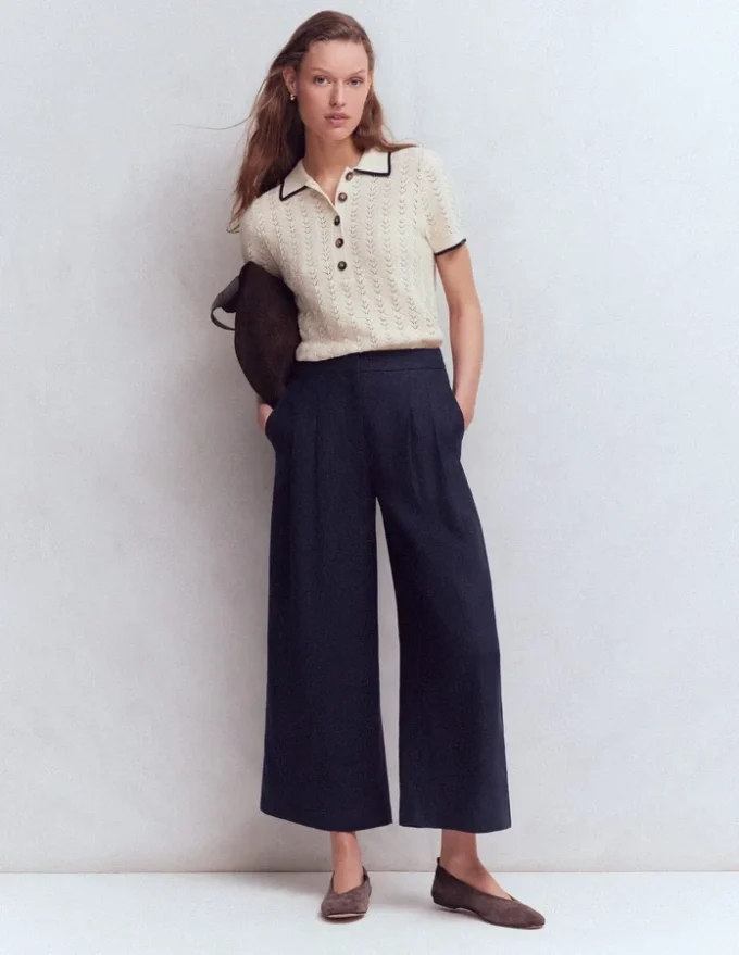 Pleated Linen Culotte Navy Pleated Linen Culotte Navy