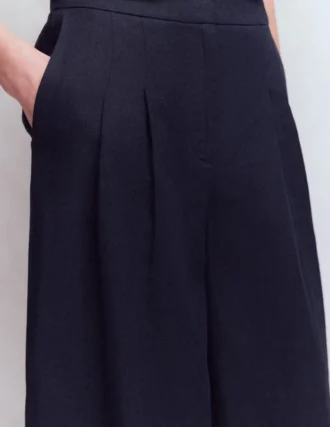 Pleated Linen Culotte Navy