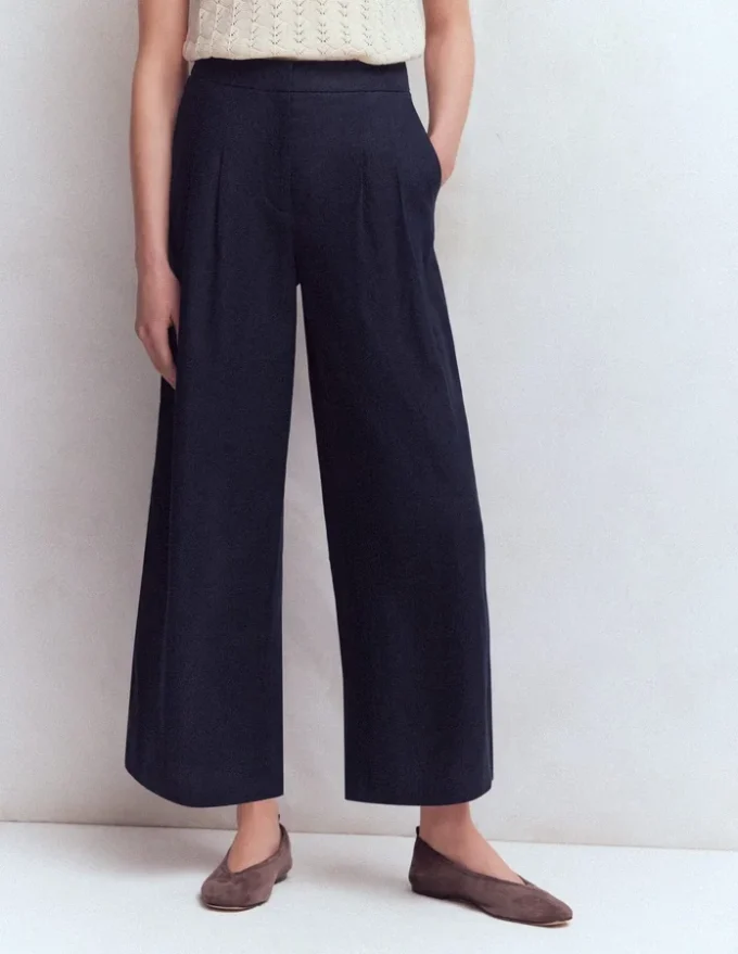 Pleated Linen Culotte Navy Pleated Linen Culotte Navy