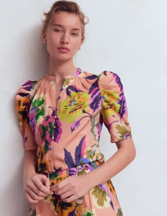 Pleated Mutton Sleeve Top Multi, Opulent Blossom