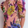 Pleated Mutton Sleeve Top Multi, Opulent Blossom