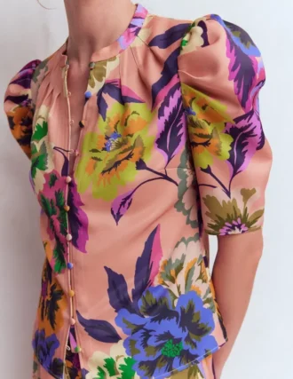 Pleated Mutton Sleeve Top Multi, Opulent Blossom