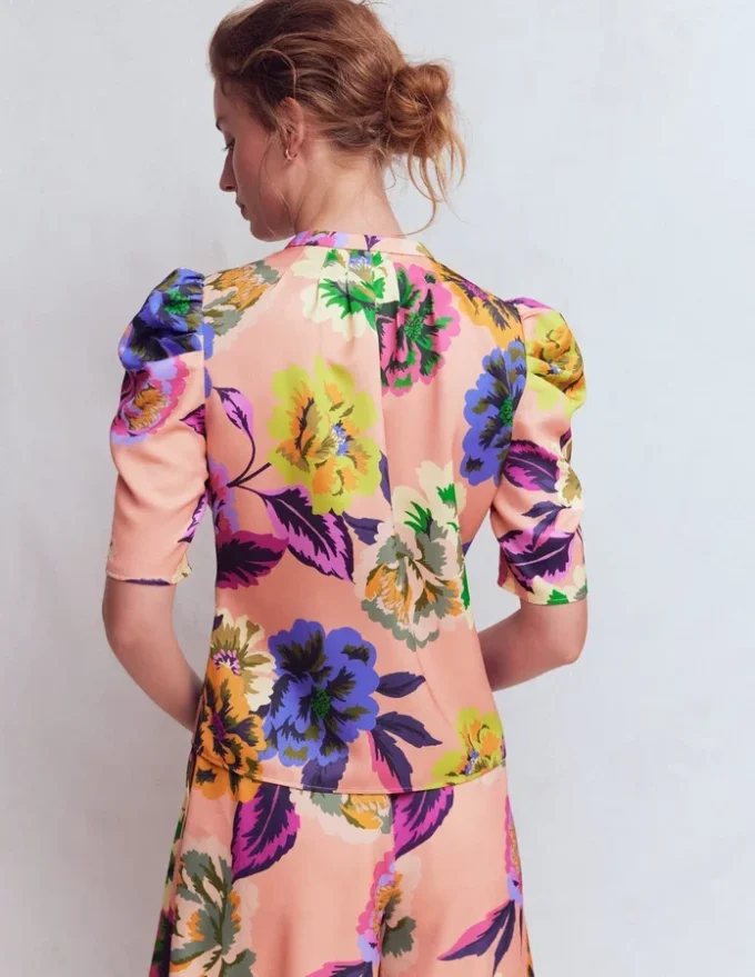 Pleated Mutton Sleeve Top Multi, Opulent Blossom