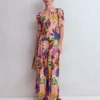 Pleated Mutton Sleeve Top Multi, Opulent Blossom