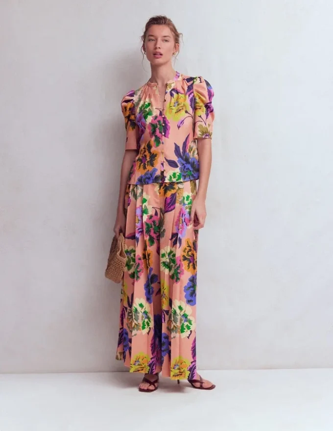 Pleated Mutton Sleeve Top Multi, Opulent Blossom
