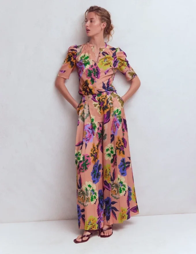 Pleated Mutton Sleeve Top Multi, Opulent Blossom