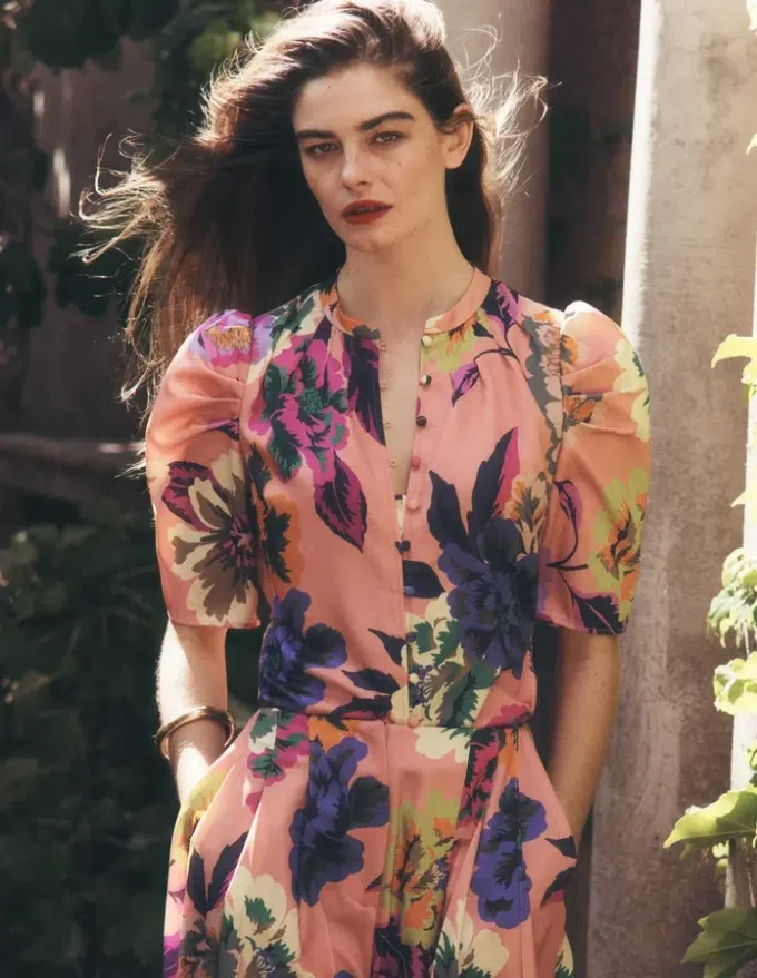 Pleated Mutton Sleeve Top Multi, Opulent Blossom
