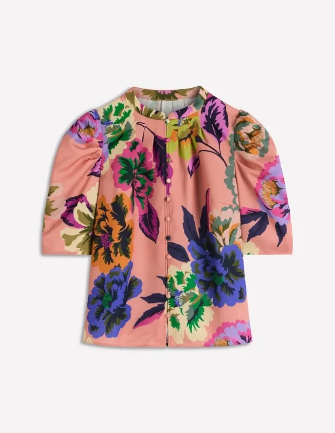 Pleated Mutton Sleeve Top Multi, Opulent Blossom