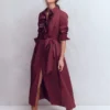 Pleated Ruffle Shirt Dress Deep Wisteria Pleated Ruffle Shirt Dress Deep Wisteria