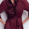 Pleated Ruffle Shirt Dress Deep Wisteria Pleated Ruffle Shirt Dress Deep Wisteria