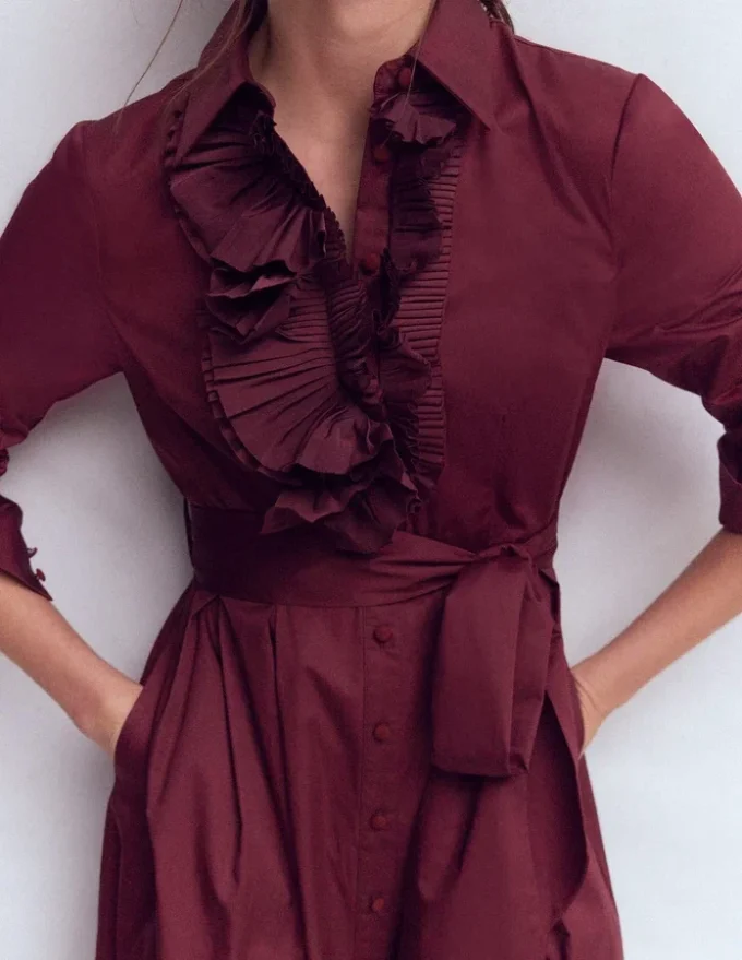 Pleated Ruffle Shirt Dress Deep Wisteria Pleated Ruffle Shirt Dress Deep Wisteria