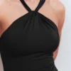 Pleated Strap Cross Swimsuit Black