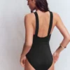 Pleated Strap Cross Swimsuit Black