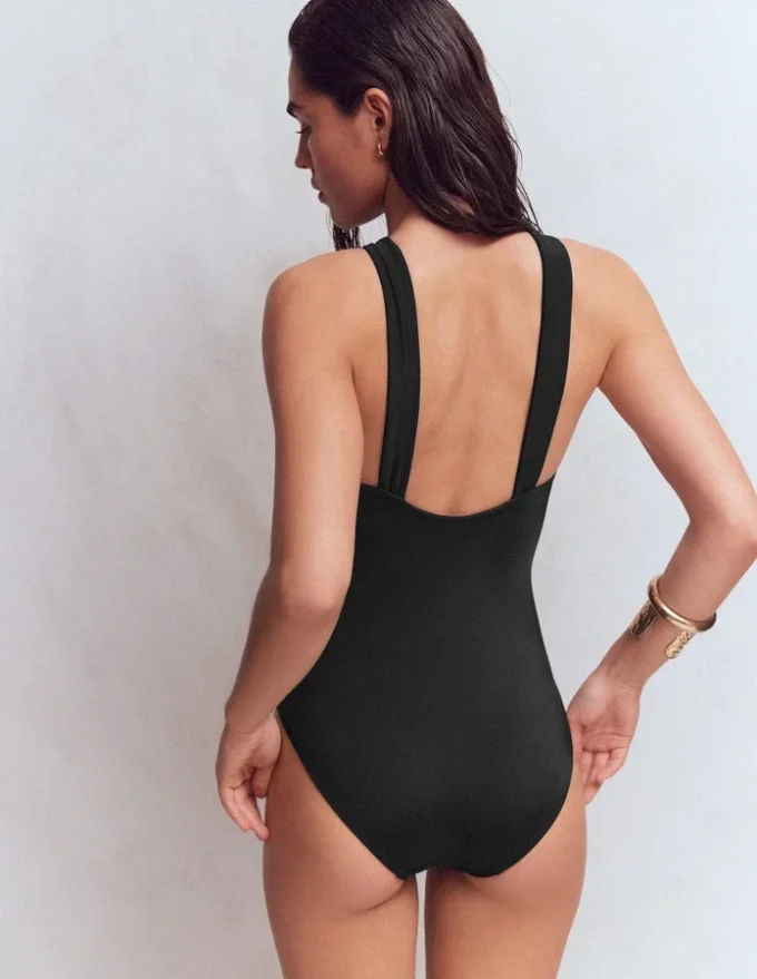 Pleated Strap Cross Swimsuit Black