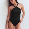 Pleated Strap Cross Swimsuit Black