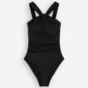Pleated Strap Cross Swimsuit Black