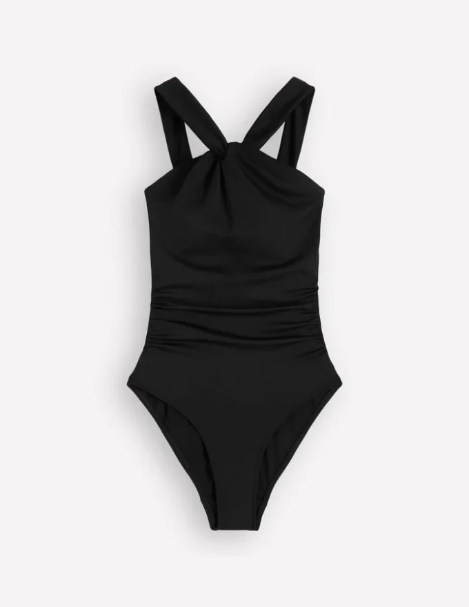Pleated Strap Cross Swimsuit Black
