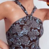 Pleated Strap Cross Swimsuit Hot Chocolate, Elegant Blossom Pleated Strap Cross Swimsuit Hot Chocolate, Elegant Blossom