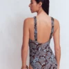 Pleated Strap Cross Swimsuit Hot Chocolate, Elegant Blossom Pleated Strap Cross Swimsuit Hot Chocolate, Elegant Blossom