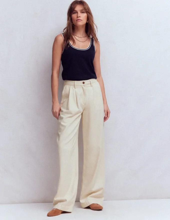 Pleated Wide Leg Jeans Ecru Pleated Wide Leg Jeans Ecru