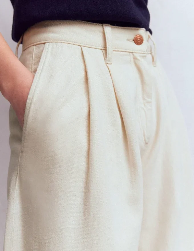 Pleated Wide Leg Jeans Ecru Pleated Wide Leg Jeans Ecru
