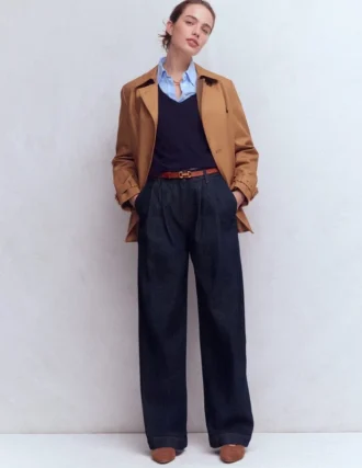 Pleated Wide Leg Jeans Indigo Rinse