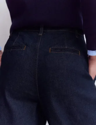 Pleated Wide Leg Jeans Indigo Rinse
