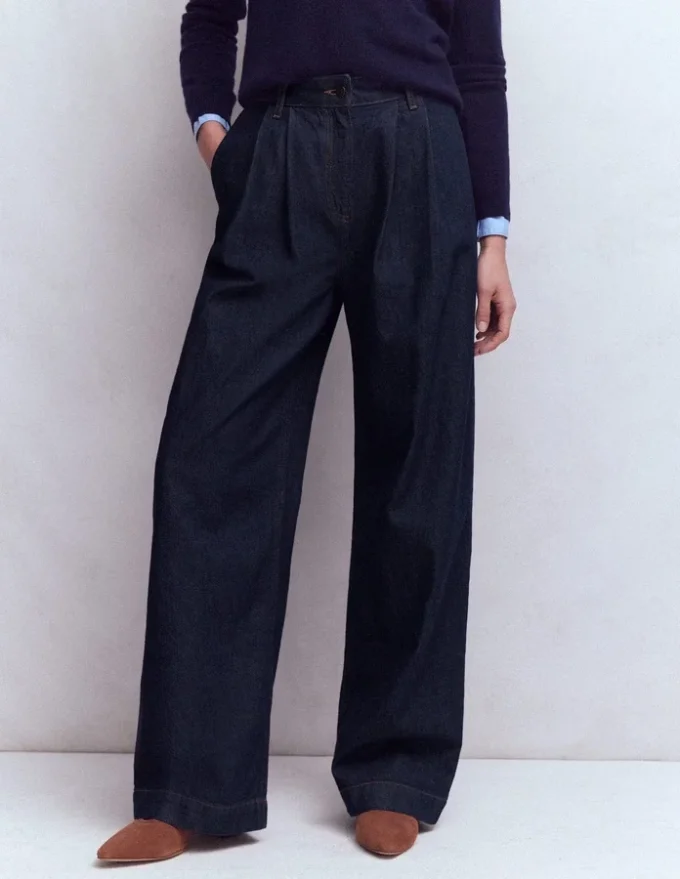 Pleated Wide Leg Jeans Indigo Rinse Pleated Wide Leg Jeans Indigo Rinse