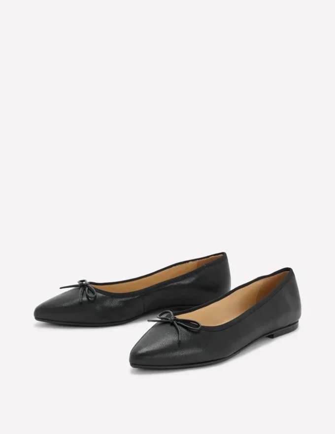 Point Flexi Sole Flats Black Tumble Leather Point Flexi Sole Flats Black Tumble Leather
