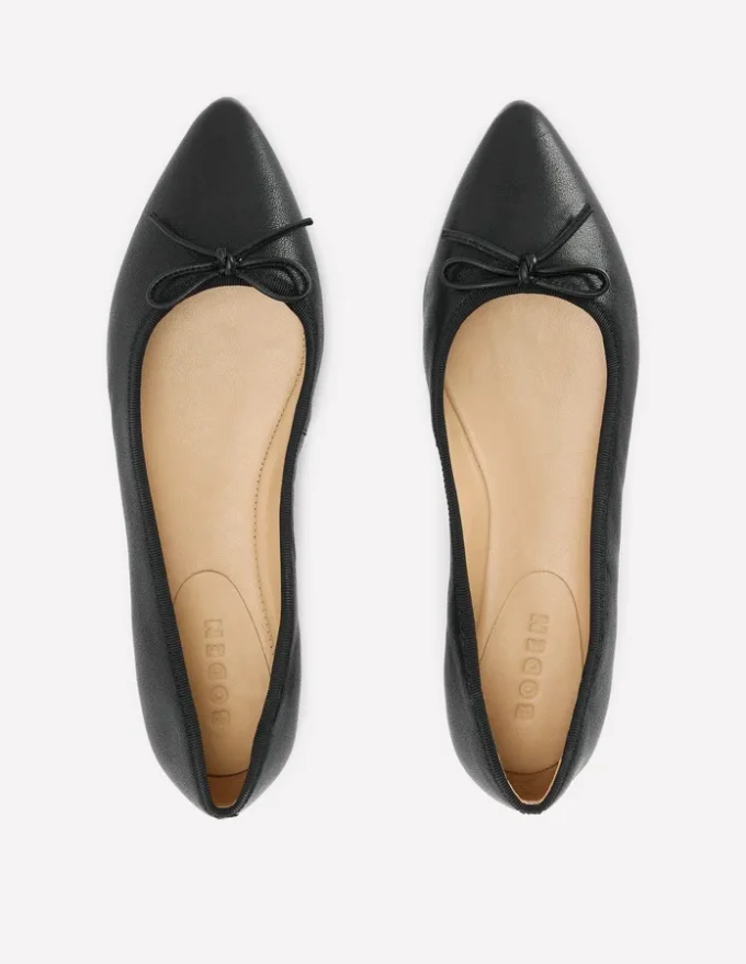 Point Flexi Sole Flats Black Tumble Leather Point Flexi Sole Flats Black Tumble Leather