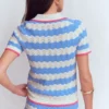 Pointelle Henley T-shirt Blue, White Pointelle Henley T-shirt Blue, White