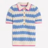 Pointelle Henley T-shirt Blue, White Pointelle Henley T-shirt Blue, White