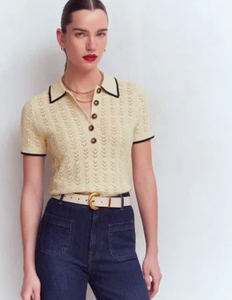 Pointelle Henley T-shirt Cream