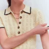 Pointelle Henley T-shirt Cream Pointelle Henley T-shirt Cream