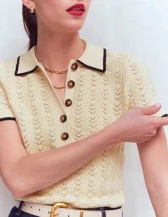 Pointelle Henley T-shirt Cream