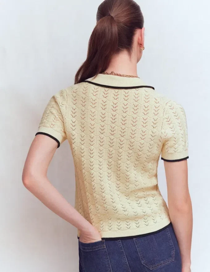 Pointelle Henley T-shirt Cream Pointelle Henley T-shirt Cream