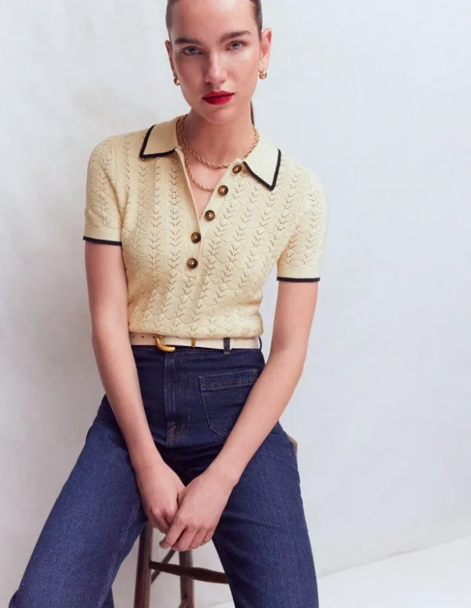 Pointelle Henley T-shirt Cream Pointelle Henley T-shirt Cream